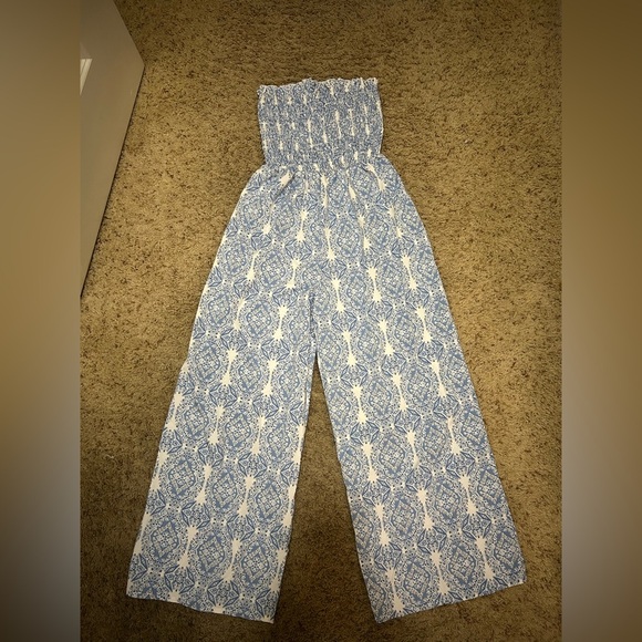 Blue and White Patterned Jumpsuit - Picture 1 of 2